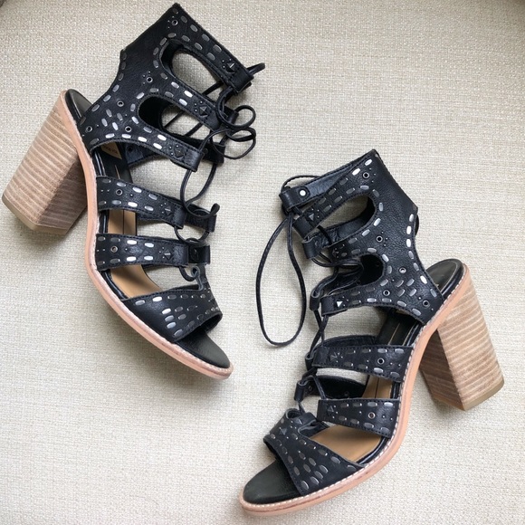 Dolce Vita Lyndie Metallic Studded Lace Up Heels - Picture 2 of 7